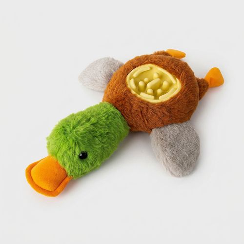 Hollypet Wild-Duck Plush Squeaky Toy with Slow-Feeder Bowl